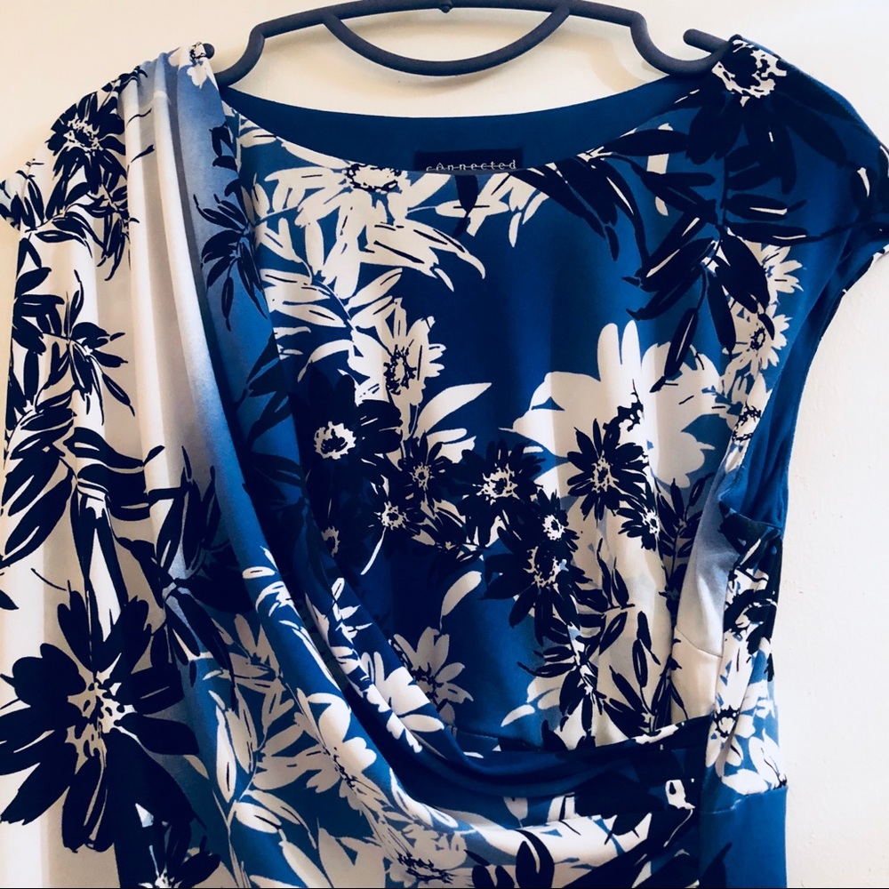 Blue and White Floral design wrap dress
